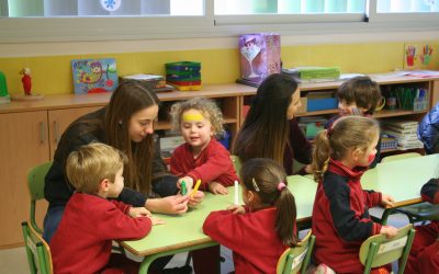 Alumnas del grupo de voluntariado realizan una divertida actividad para promover la festividad de Don Bosco entre los más pequeños del colegio
