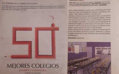 El Colegio Salesiano San Juan Bosco en la lista de los 50 mejores colegios de la Comunidad Valenciana, del diario El Mundo