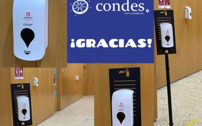 Una familia del colegio nos ha obsequiado con 100 dispensadores de gel personalizados con el logo del centro