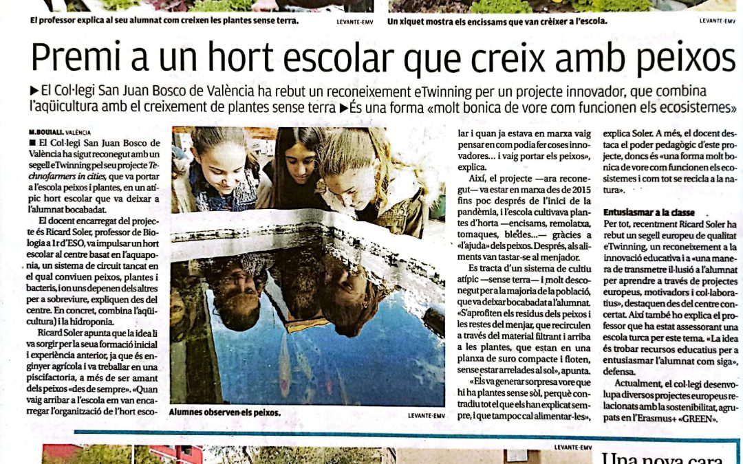 Nuestro profesor Ricard Soler en el diario Levante por el premio europeo recibido en el proyecto de huerto escolar